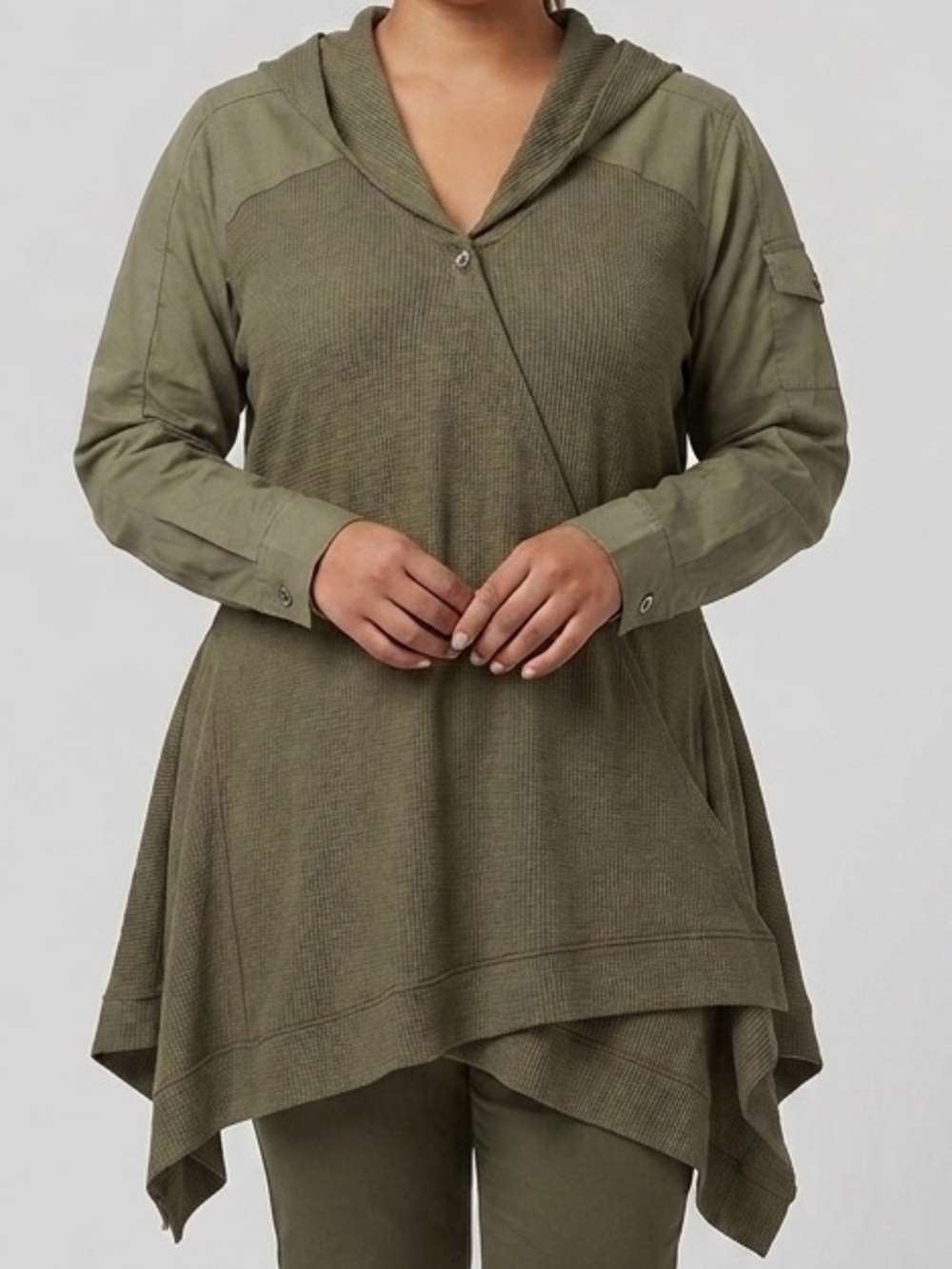 DG2 by Diane Gilman Olive Hooded Waffle-Knit Wrap Utility Jacket